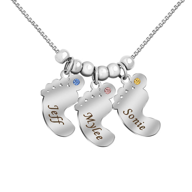 JewelOra Personalized Mother Necklace - 925 Sterling Silver, Custom Baby Feet Pendant With Birthstone, Gift For New Mom