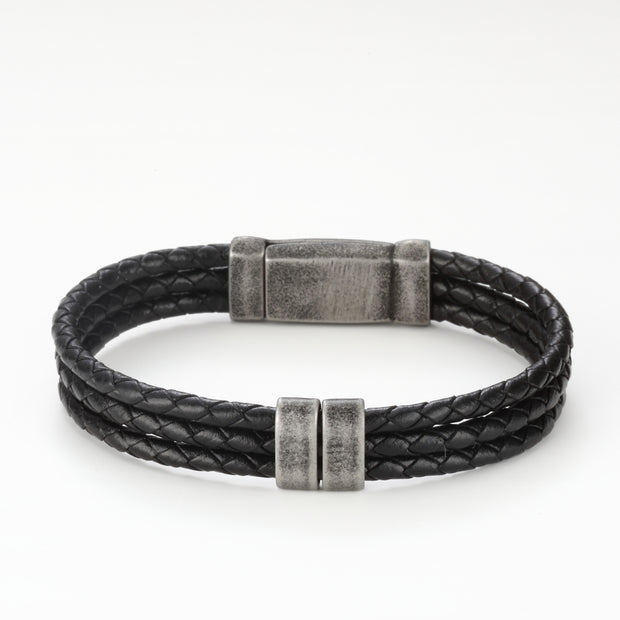 Father's  Day Gift Men Braided Leather Bracelet with Small Custom Beads