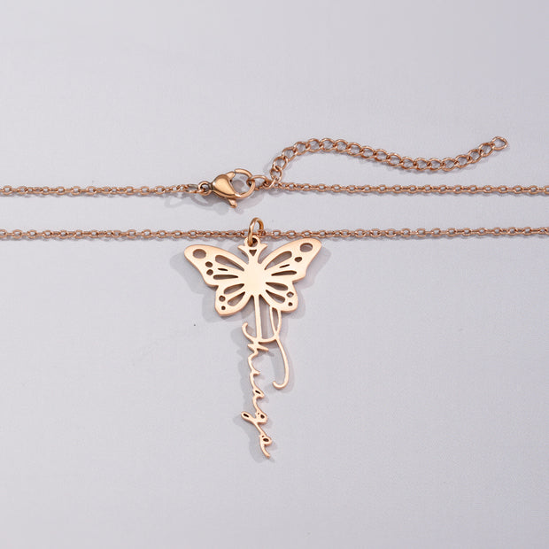 Custom Birth Butterfly Name Necklace