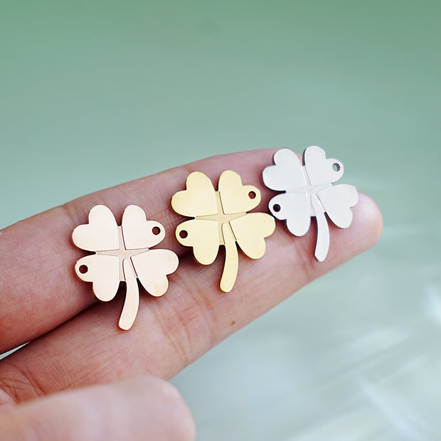 10pcs Stainless Steel Four Leaf Clover Connectors DIY Necklace Charm Blanks