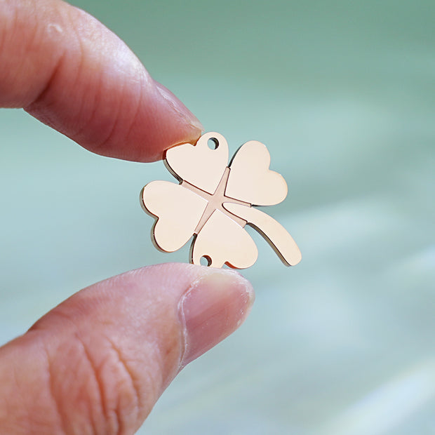 10pcs Stainless Steel Four Leaf Clover Connectors DIY Necklace Charm Blanks