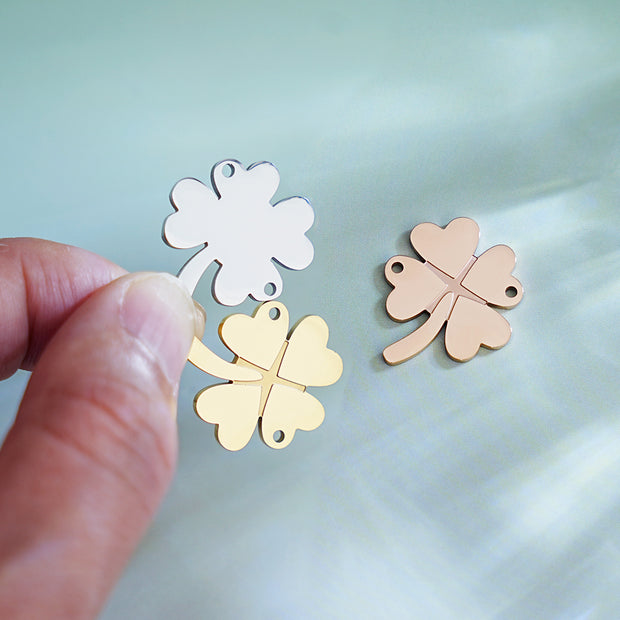 10pcs Stainless Steel Four Leaf Clover Connectors DIY Necklace Charm Blanks