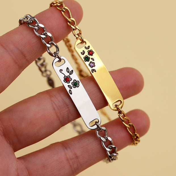 Custom Birthstone Phrase Flower Bracelet Gift for Her