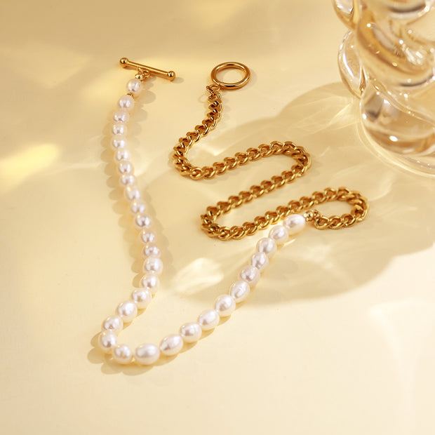 5pcs 20" White Pearl chain Joint With Cuban Chain OT clasp Necklace