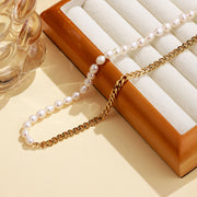 5pcs 20" White Pearl chain Joint With Cuban Chain OT clasp Necklace