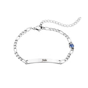 Custom Name Adjustable Figaro Chain Bracelet with birthstone