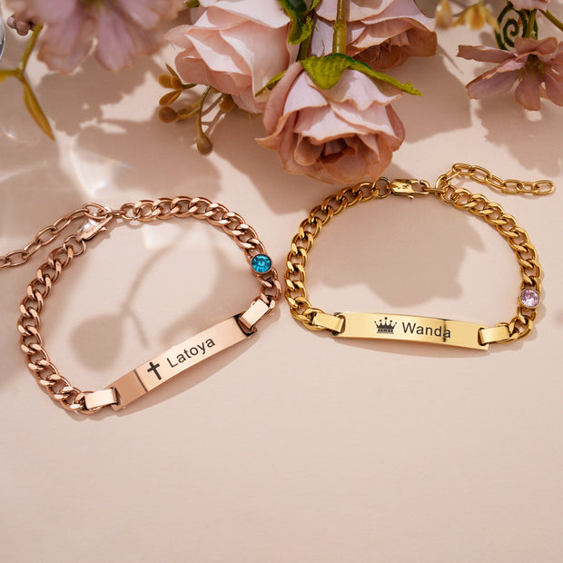 Custom Engraved Cuban Bracelet With Birthstone