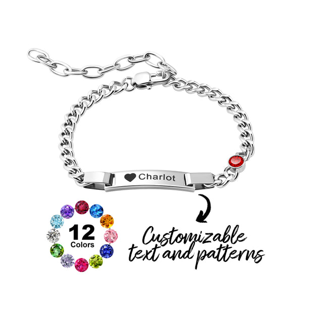 Custom Engraved Bracelet With Birthstone Gift For Kids