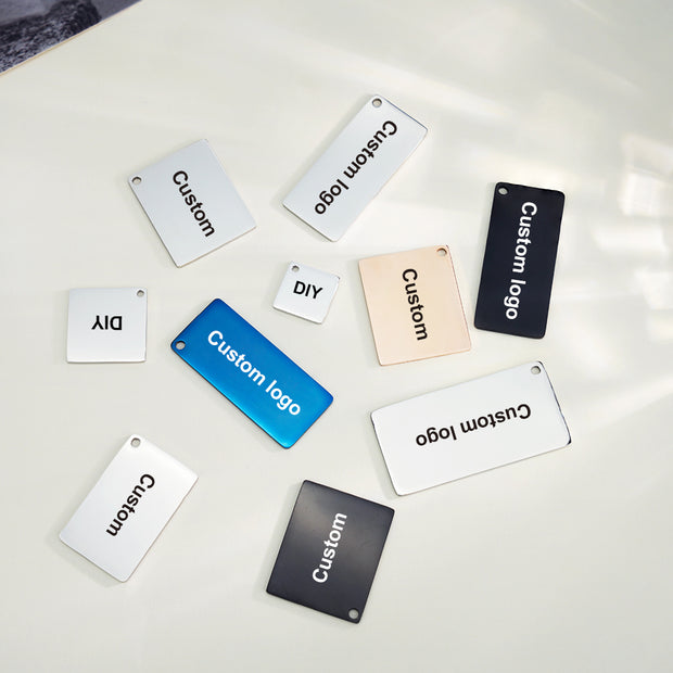 20pcs/Lot Stainless Steel Custom Logo Side Hole Rectangle Tags Charms