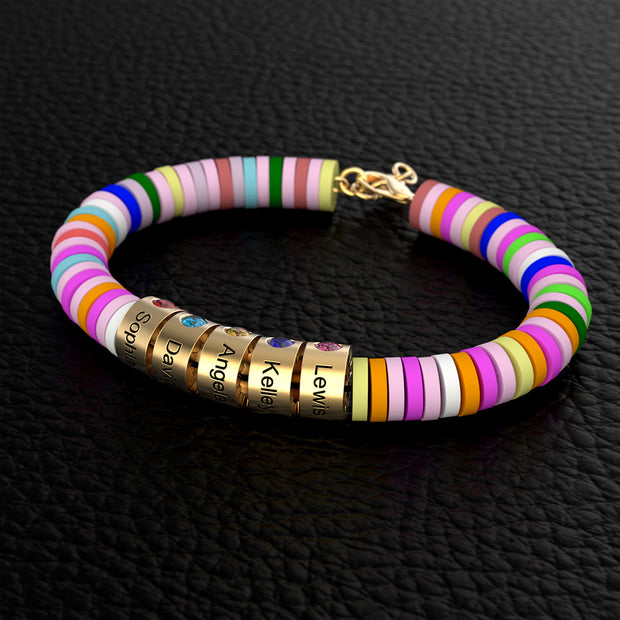 Dopamine Rainbow Custom Name Birthstone Bead Bracelet