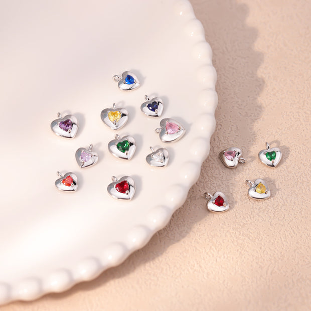 12pcs 9/10mm 12 colours mixed Heart Birthstone crystal charm accessories