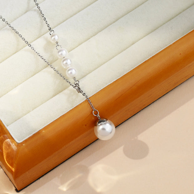 5pcs Women Adjustable White Pearl Chain Necklace