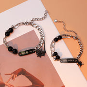 Personalized Halloween Couple Bracelet Set With Spider Web Charm