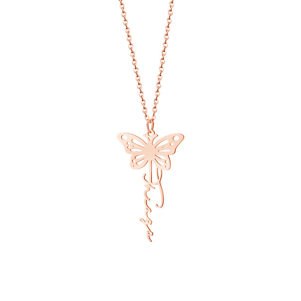 Custom Birth Butterfly Name Necklace