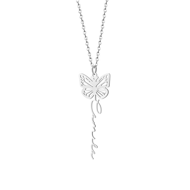 Custom Birth Butterfly Name Necklace