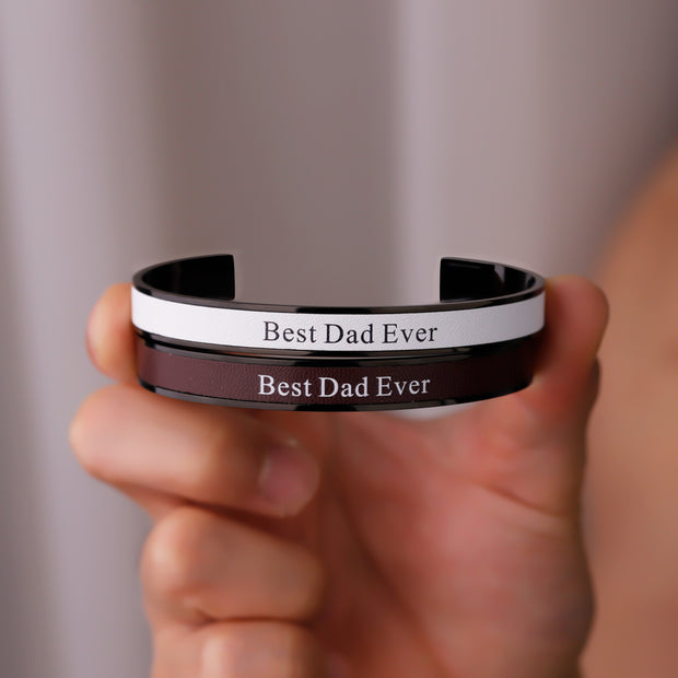 Custom Leather Bangle Bracelet  Best Dad/ Mom Ever Stainless Steel Cuff