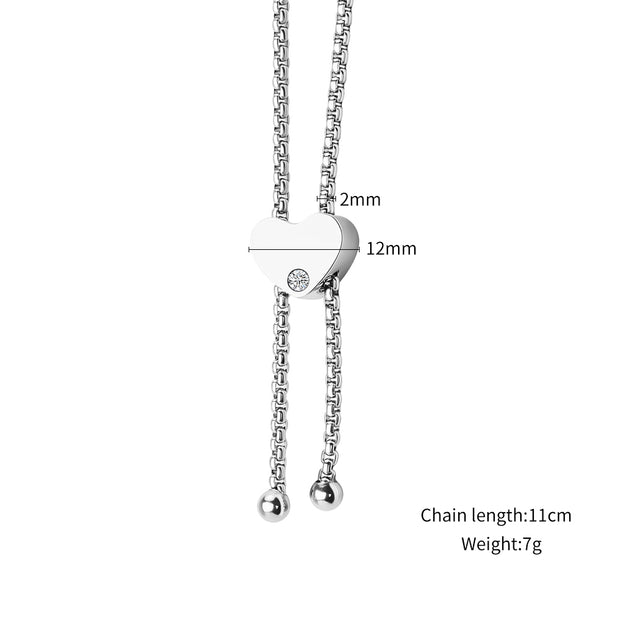 5pcs 2mm Square box chain Bracelet chain with Diamond Heart beads