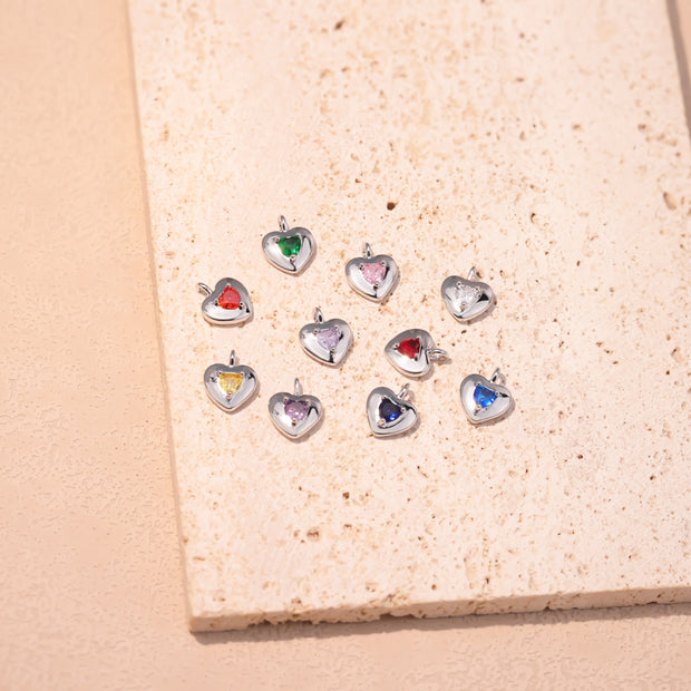 12pcs 9/10mm 12 colours mixed Heart Birthstone crystal charm accessories