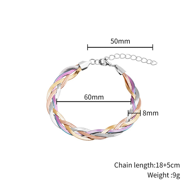 5pcs Women Multicolor Twisted Flat Blade Snake Chain Bracelet