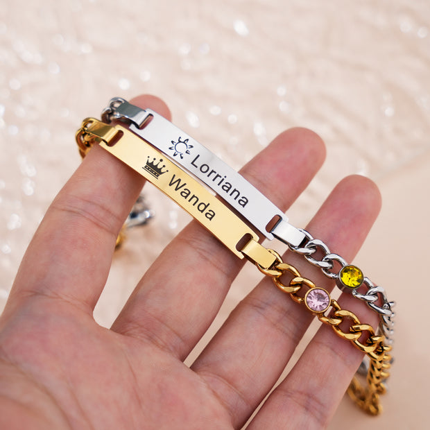 Custom Engraved Cuban Bracelet With Birthstone