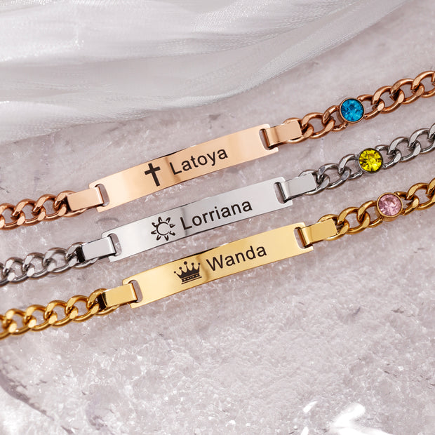 Custom Engraved Cuban Bracelet With Birthstone