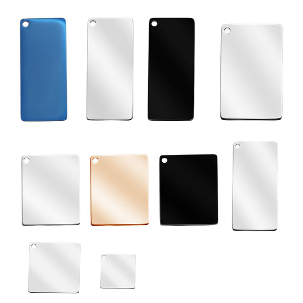 20pcs/Lot Stainless Steel Custom Logo Side Hole Rectangle Tags Charms