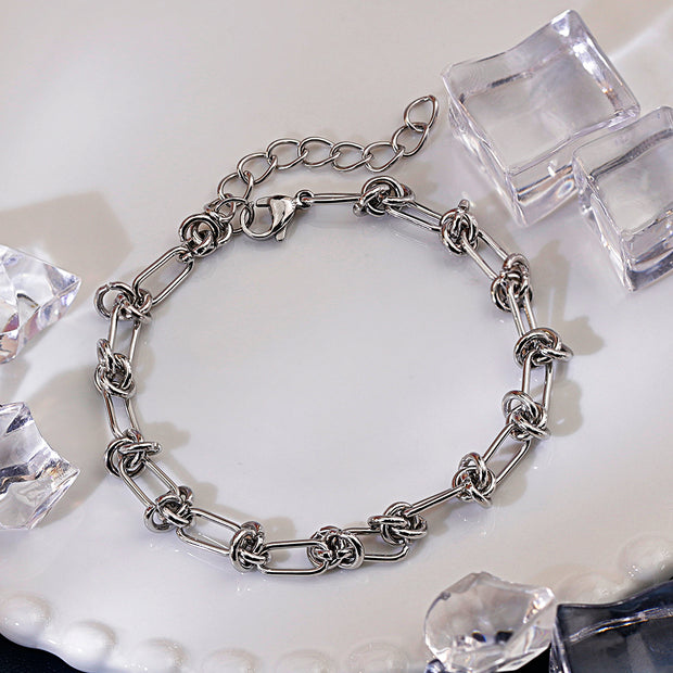5pcs 8.27+2" Stainless Steel Knot Chain With Lobster Clasp Bracelet