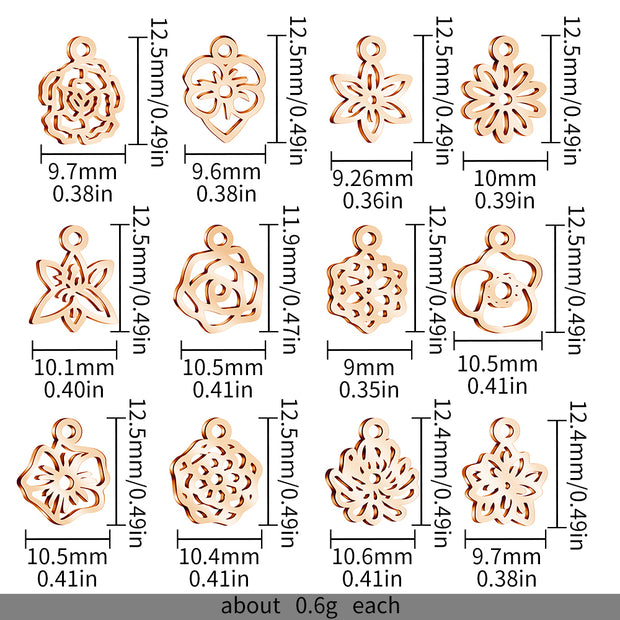 12pcs Stainless Steel Birth Flower Tags Birthflower Charms