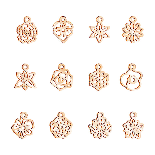 12pcs Stainless Steel Birth Flower Tags Birthflower Charms
