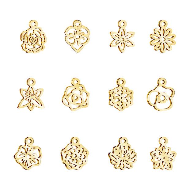 12pcs Stainless Steel Birth Flower Tags Birthflower Charms