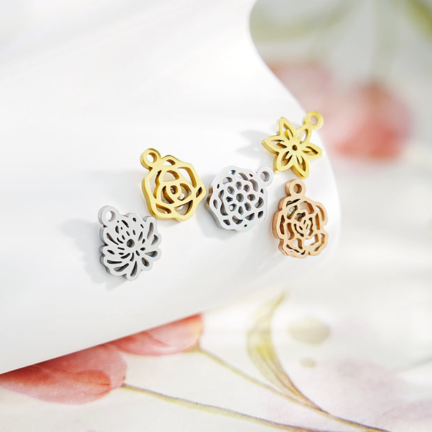 12pcs Stainless Steel Birth Flower Tags Birthflower Charms