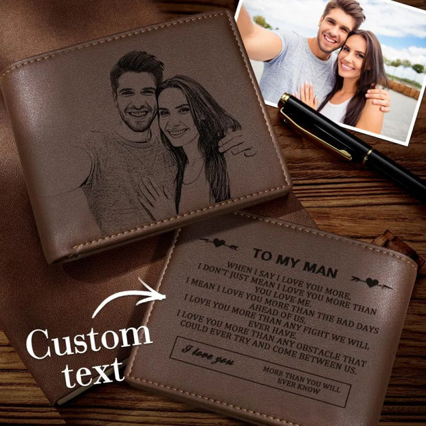 Men Personalized Family Photo Leather Wallet Father's Day Gift