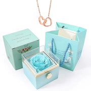 Valentine's Day Gift Rotating Preserved Rose Box-Custom Interlock Heart Necklace