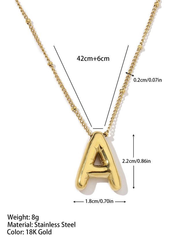 Chunky Alphabet Balloon Letter Pendant Necklace A-Z Initial Bubble Necklace