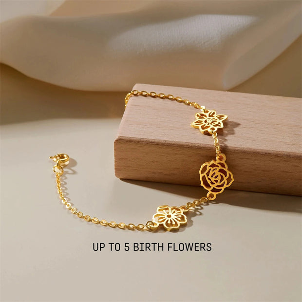 12pcs Stainless Steel Birth Flower Bracelet Connector Birthflower Charms