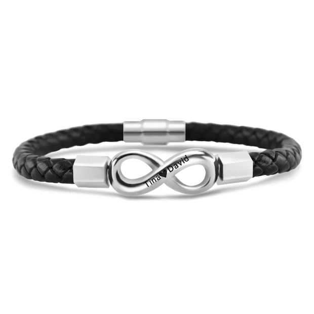 Gift For Husband Personalized Name Infinity Leather Bracelet