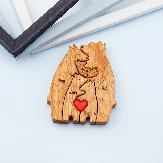 Personalized Handcrafted Wooden Bears Family Puzzle Desktop Ornament