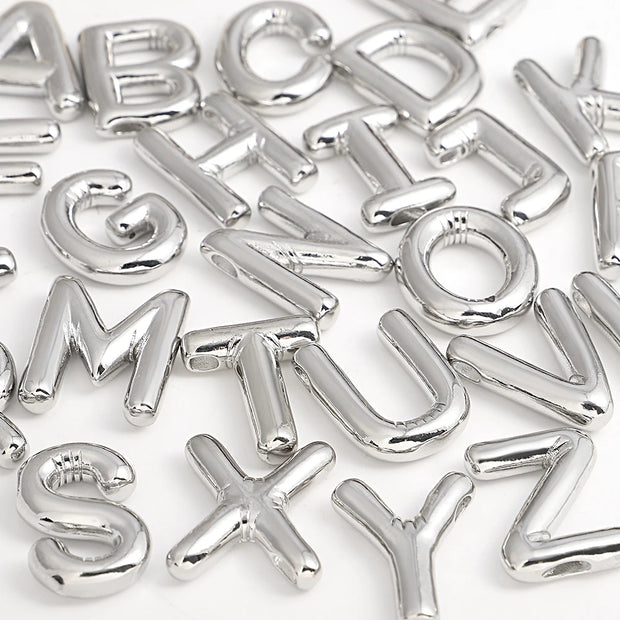 26pcs One Set Stainless Steel Balloon Bubble Initial Letter Pendant Initial Beads