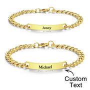 Custom Names Couples Engraved Cuban Link Bracelet Set
