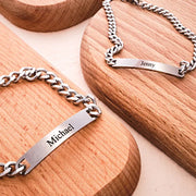 Custom Names Couples Engraved Cuban Link Bracelet Set