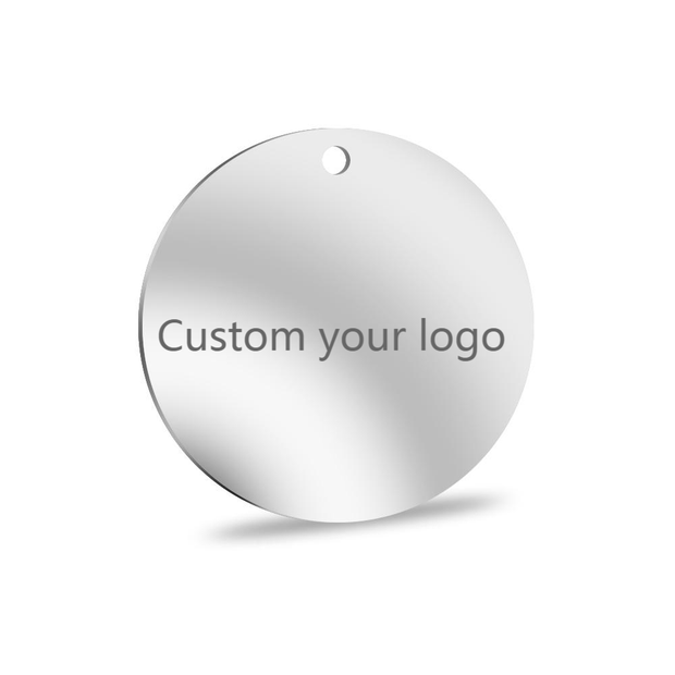 50pcs Laser Engraved High polished  Custom logo round charm tags 6-35mm
