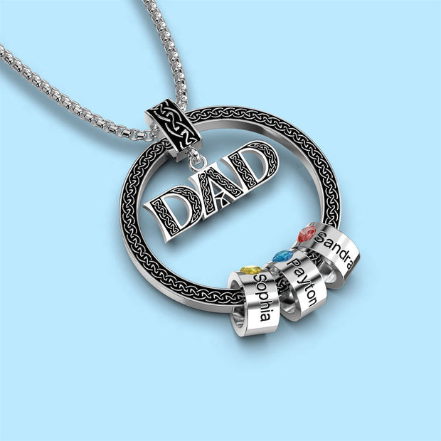 Father's Day Gift Personalized Circle Pendant with Custom Beads Birthstone Pendant Necklace