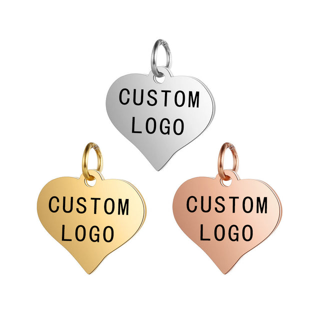 30pcs Laser Engraved Customized logo heart charms