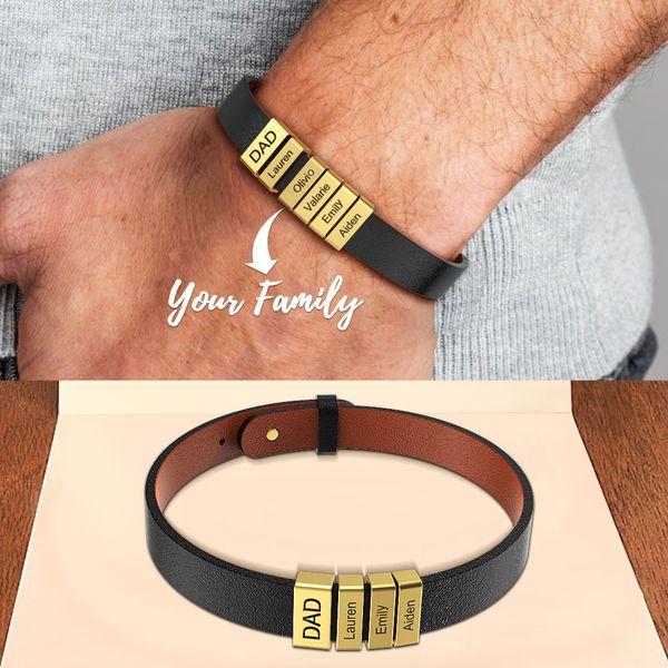 Father's Day Gift Genuine Cowhide Bracelet With Kids Name for Dad