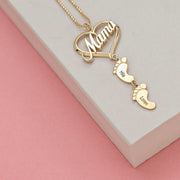 Mother's Day Gift Mama Heart Pendant Necklace With Baby Feet