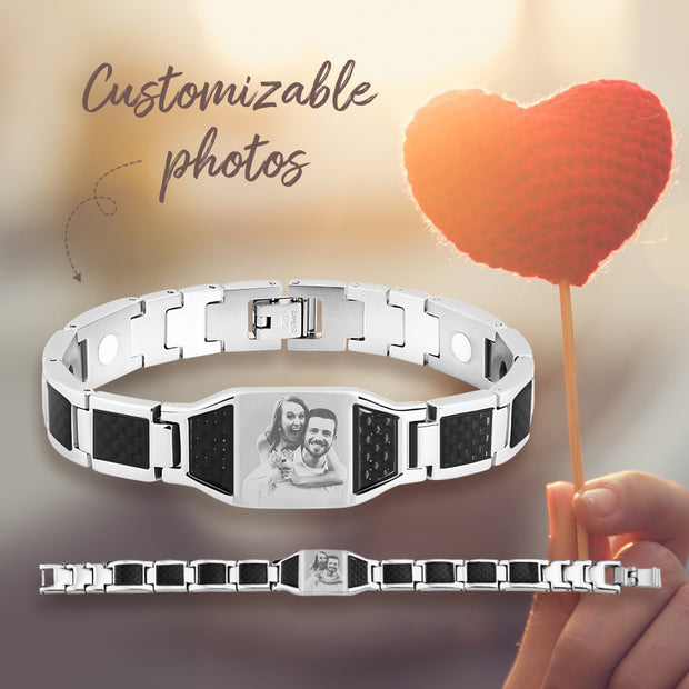 Custom Photo Text Name Stainless Steel Men Bracelet Father Day Gift
