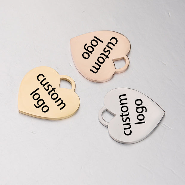 30pcs Stainless steel  Custom logo heart charm jewelry tag