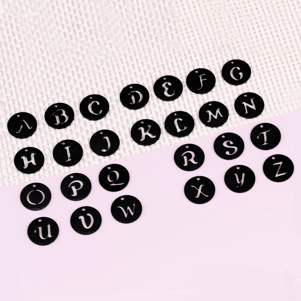 26pcs One set 25mm Black silver round hollow initial charms