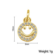 10pcs 10X8mm brass real gold PVD plated smile face tags with paved crystal
