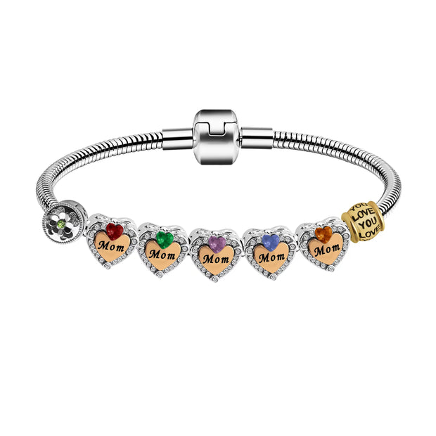 5pcs Big hole brass Fit  Bracelet  Jewelry Heart MOM Beads with crystal